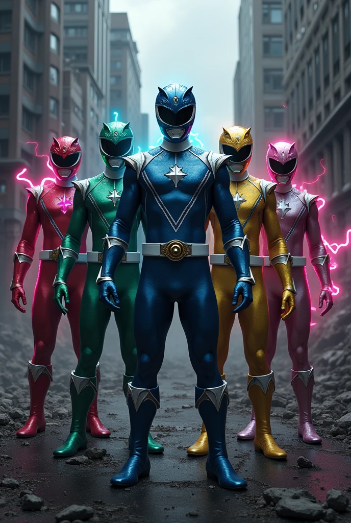 (photorealism:1.2), evil Red Power Ranger, evil Blue Power Ranger, evil Green Power Ranger, evil Yellow Power Ranger, Evil Pink Power Ranger, evil silver Power Ranger