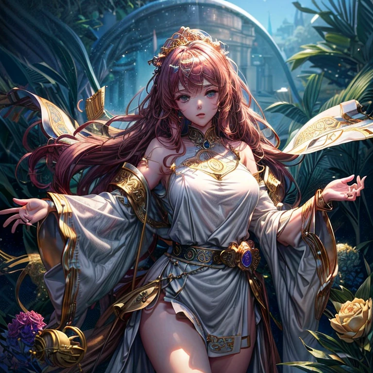 豪華な古代ギリシャ風のトーガを着たアニメのgoddessのポートレート,((masterpiece, Highest quality, Very detailedCG, unity 8k wallpaper )),Official Art,Very detailed,(Fractal Art:1.3),colorful,Most detailed, Fantasy art, ((Beautiful Fantasy Empress)), 8K high quality, detailed art, Very luxurious,gem, (((goddess))), (((古代の衣装を着たgoddess)))