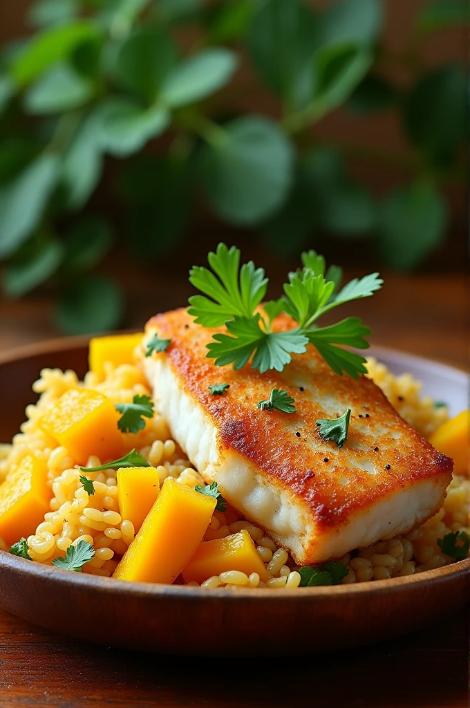 Manggo fried rice and cod fish