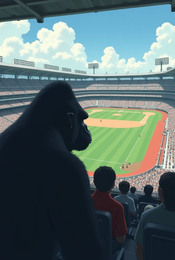 Gorilla watching high school baseball、Sitting in the audience and looking back、A distant shot of the stadium from behind the stands、Koshien Stadium