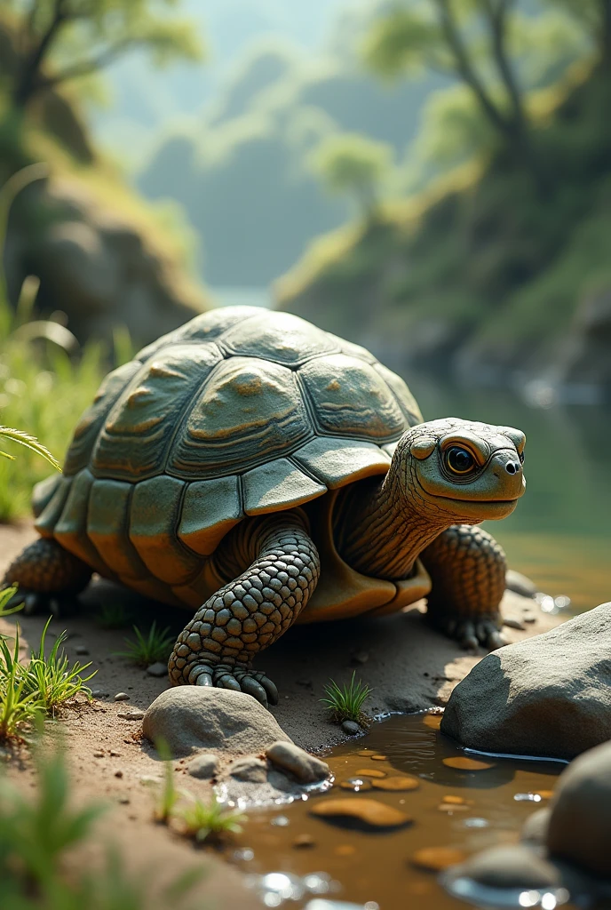 Turtle pushing a rock
