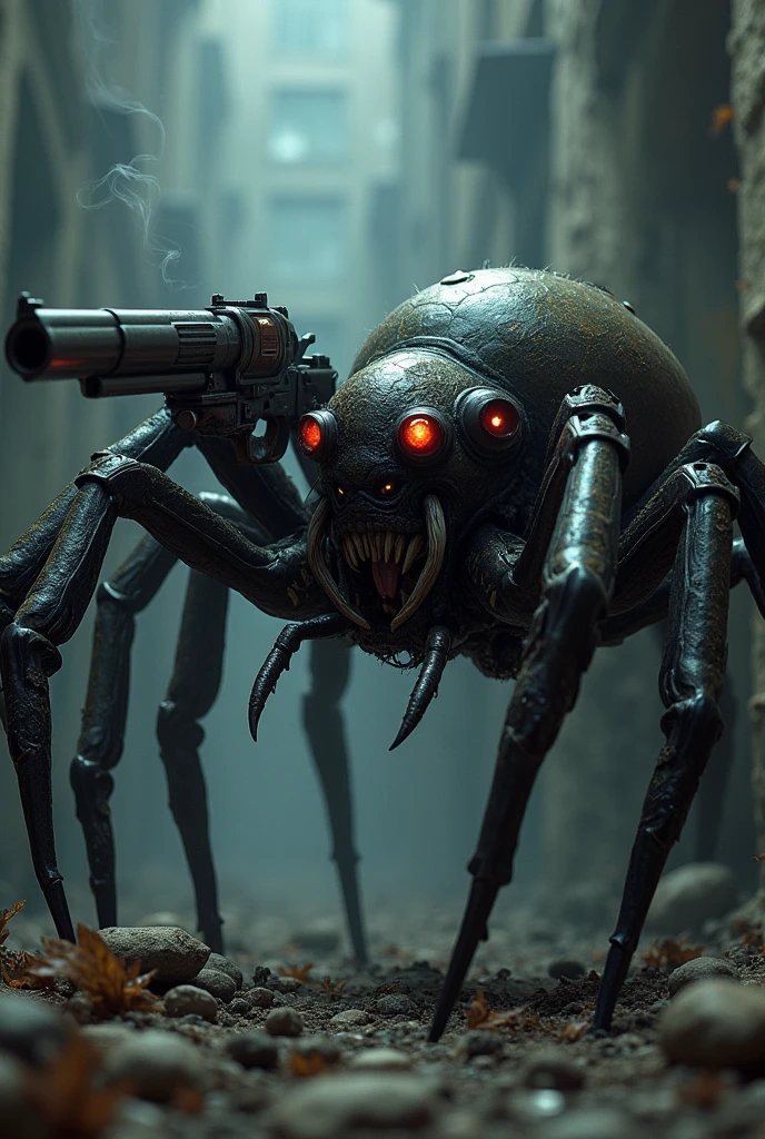 A spider holding a gun