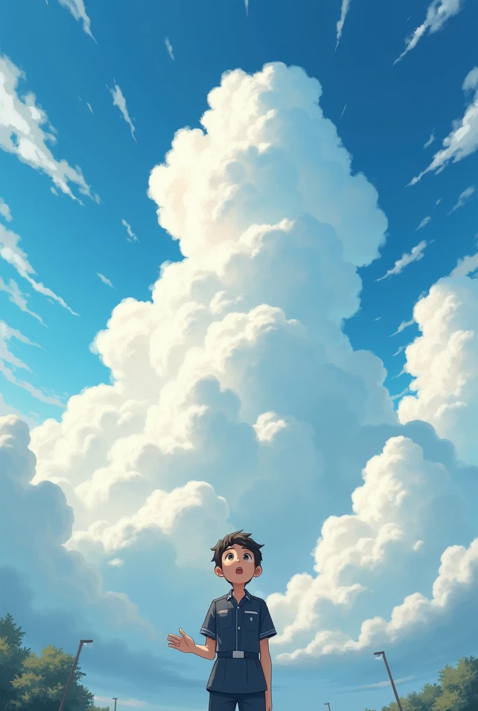 high resolution、Tabletop、((Beautiful flying in the sky))、Summer sky、To the Cloud、Cumulonimbus、Surprised face、uniform