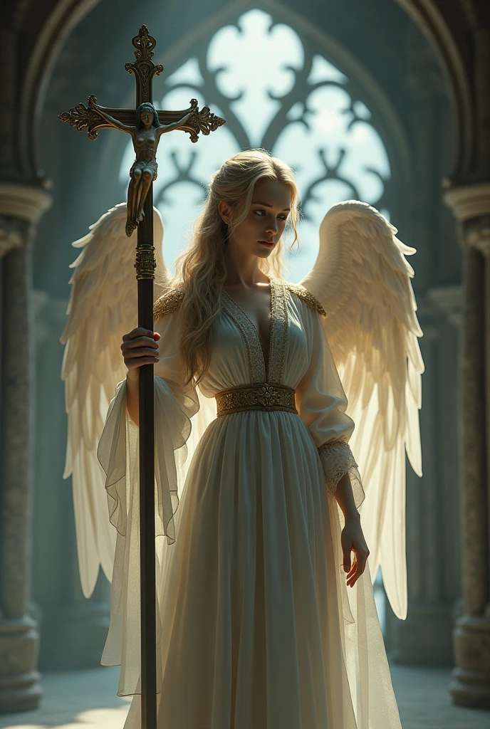 Warrior angel girl with crucifix and gothic in 4k