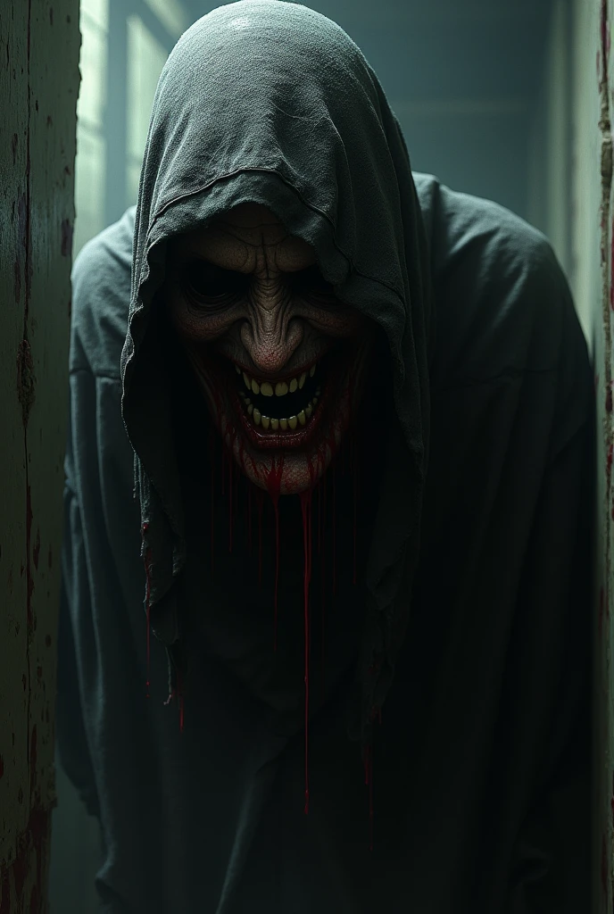 close up of a bloody gory shadow in a dark basement, nightmare