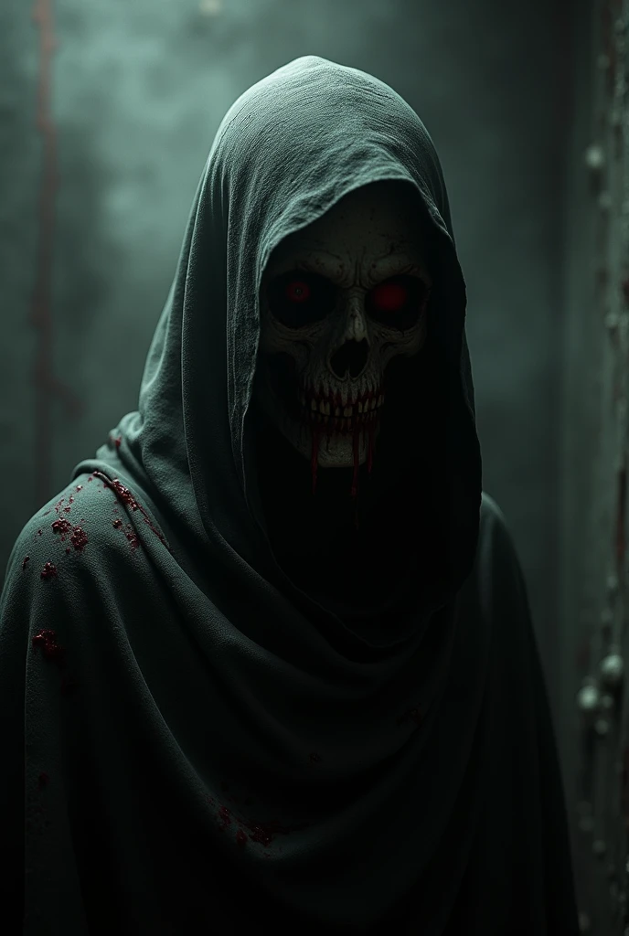 close up of a bloody gory shadow in a dark basement, nightmare