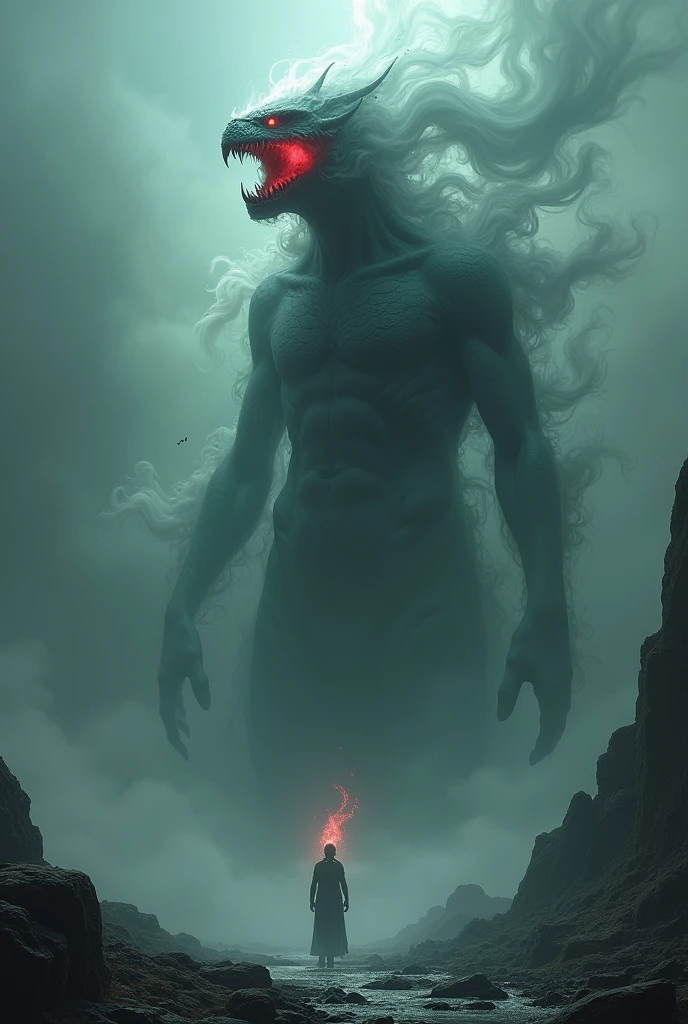 Be of 2,5 meters tall body of smoke basilisk mouth red and demonic eyes distant and dark
