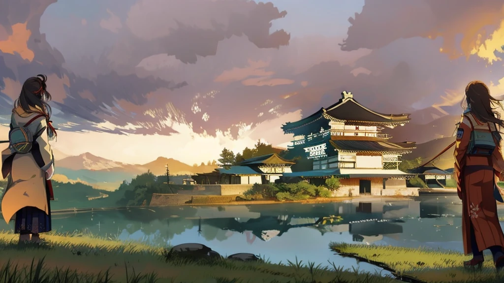 Japan Ancient Architecture,Higashisanjo-in,Hand-painted style,Overlooking