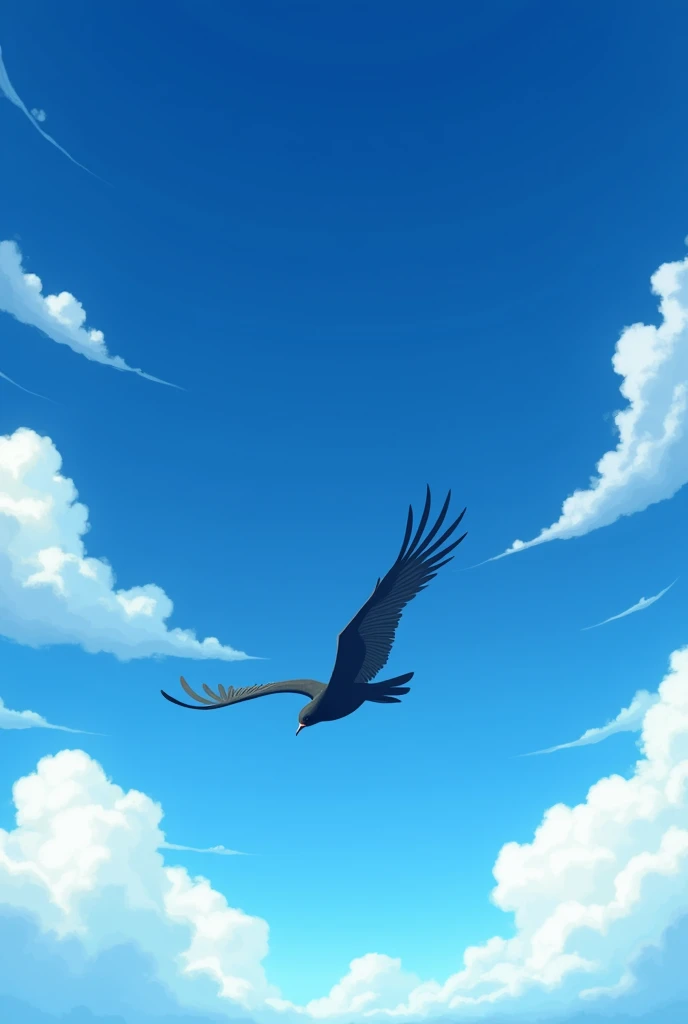 Created exquisite illustrations reminiscent of Makoto Shinkai's style, Features extremely fine detail and top quality. Draw an illustration of a bird soaring into the sky ,Nostalgic and serene atmosphere, As if drawn from a dream,Hang above the world below as you glide through the air, It's a pure moment, Carefree adventure, Where imagination flies, And mediocrity will be extraordinary. This scene、The timeless charm of a whimsical sky,Long black hair,Deep blue sky,blue sky