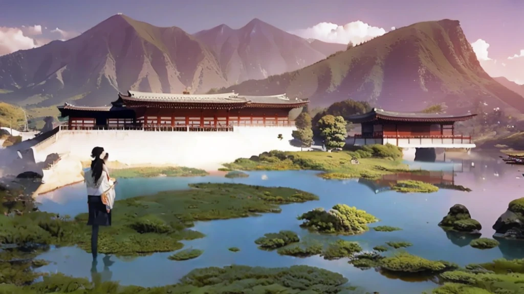 Japan Ancient Architecture,Higashisanjo-in,Hand-painted style,Overlooking