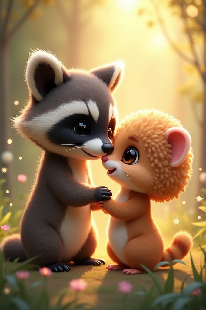 Kiss between a raccoon and a doodle hamster