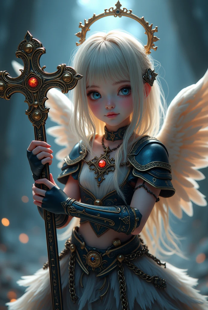 Kawaii anime girl warrior angel with crucifix and gothic in 4k