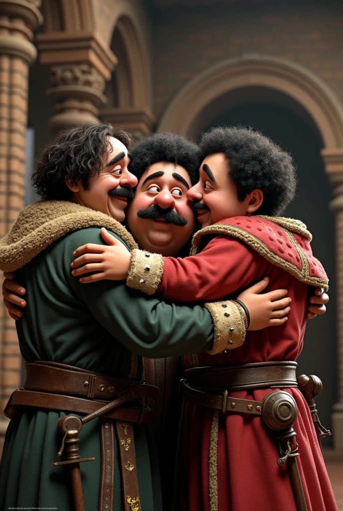 The 3 Stooges hugging the 3 Musketeers Photoreal 