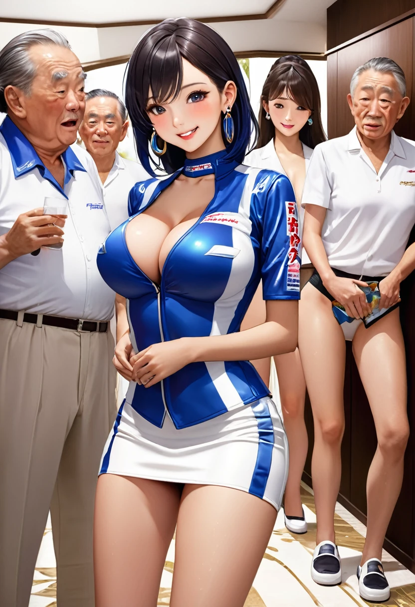 Realistic Rendering with Unreal Engine 5, Random Pause, （Behind the scenes of AV filming at the Motor Sどうやって venue：3.0）、（Men only：2.0）、Race Queen、Uniform with sponsor logo Red ultra-high leg uniform、Earrings、performance 、Exquisite beauty、（Embarrassed look：1.8）、（performance：1.5）、Beautiful Face, Slim model body shape, Huge , Oil, Beautiful legs、(Tight-fitting car racing suit：1.8),（太ももまでのRace Queenロングブーツ：4.0）Spread your legs、）、Spread your legs、Wet and shiny body, Colorful Hair, (((Brown skin beauty))), camera、（Behind the scenes of AV shoot：3.0）、（Surrounded by a lot of old people：3.0）、、Laughter、(Breastfeeding through clothing:1.1), Are standing、 line、(Browsing Caution:1.1),(masterpiece, 最high quality:1.3) (Surreal:1.35) (Realistic:1.45) (Skin with attention to detail) high quality, Browsing Caution, (Multiple penises, Surrounded, Someone:1.4) , Japanese, 24-years-old, Expressive eyes, Perfect Face, (fix makeup) (lipstick:1.1) . (Black Hair), , break slender, Big Breasts, (Nipples:1.2) (perfect Nipples:1.2), (Dark Skin:1.4), (Oiled and shiny body:1.3), Spread your legs, (、Old men line up around a woman：1.3、break(At the hotel :1.5), Earrings、(Racing Girls 1.7),Feminine, Body-fitting blue and white metallic miniskirt lift with sponsor logo :2.0), ((Luxury hotels have spaces for sex。:1.5), (Big Breasts少女がベッドの上で衣装を着たまま老人男性数人にレイプされている.:1.5), (Racing Girls&#39; She&#39;s a whore here who prostitutes herself to old men..:1.4), (She has gentle sex:1.4), (This girl is a 20-year-old racing girl.、Tall, Slender model figure.:1.8), (彼女の体はとてもスリムでBig Breastsで魅力的です.:1.4), (Her outfit in Racing Girls is as feminine as. : 1.5), (She has her blonde hair tied to one side :1.5), (Feminine, Body-fitting blue and white metallic miniskirt lift with sponsor logo :1.8), (Contains sponsor logo、Blue and white metallic mini skirt lifts the hips and thighs :1.8), (太ももまでのRace Queenロングブーツを履いた彼女の脚は美しい. :1.5), (Feminineアクセサリー :1.5), (Heavy makeup and nail art : 1.5), (High heels with straps : 1.3), (The above costumes do not apply to men...:1.8), (Everyone but her is wearing a man&#39;s&#39;Clothes. : 1.5), (Two older men on either side of her are groping her.. :1.6), (She was captured by an older man、Being sexually harassed. : 1.7), (Korean company employee : 1.6), (She is being threatened by the old men..:1.5), (There are BDSM paraphernalia in the background..:1.3), (An old man puts a woman to bed、Fucking her roughly with my penis., The penis is inserted into the vagina, Spoon pose sex:2.0), Leg lift, She feels pain, Her leg side、



