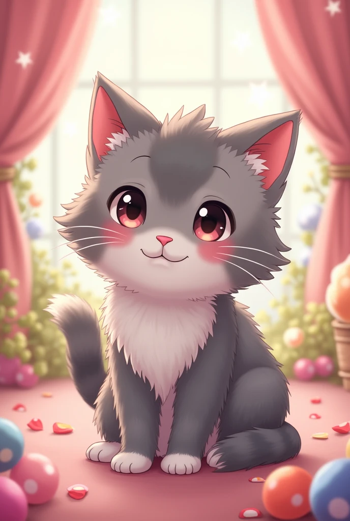 Gato anime gris furry