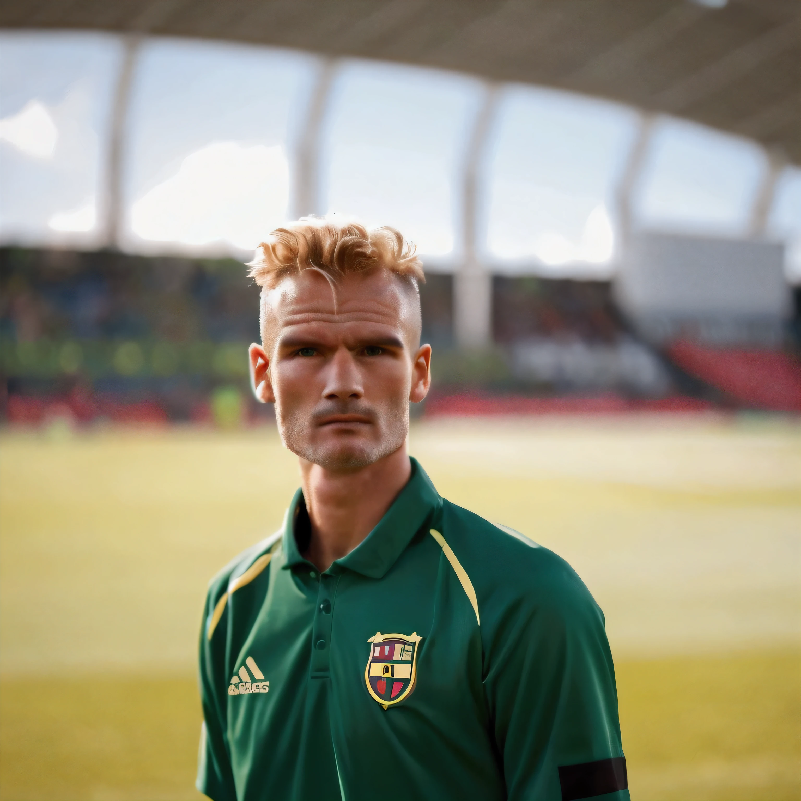 only one person,A football coach,Behind is the green field and the audience,Ten Hag、Guardiola、Moyes,Baldhead,Chinese Headshot,Ugarte,Akanji,A coach