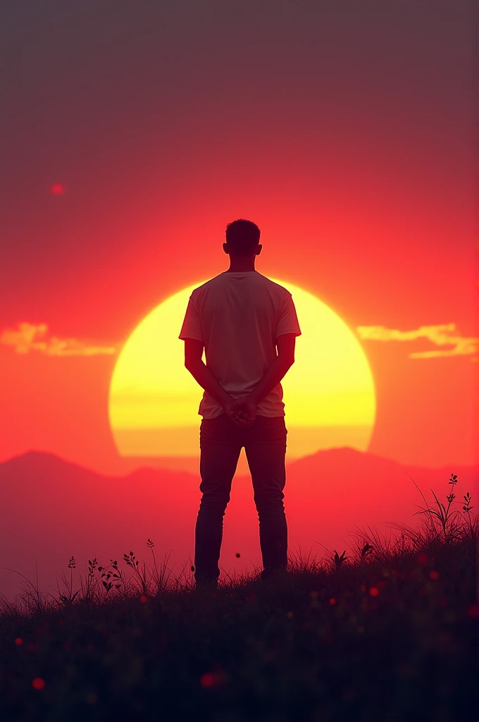 Man with his back turned watching the sunset