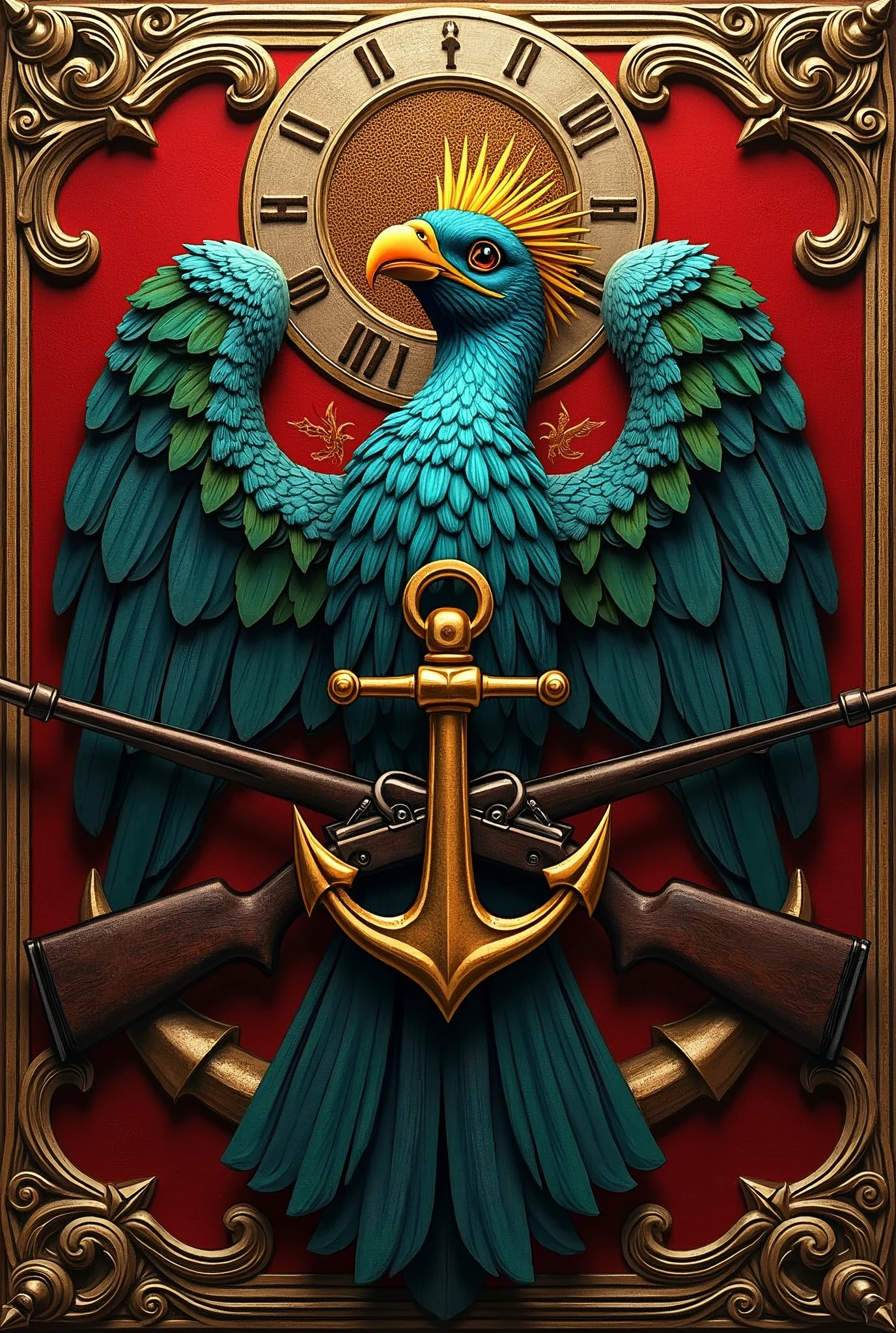 Coat of Arms of the Guatemalan Marine Corps, with a quetzal, an anchor and two crossed rifles