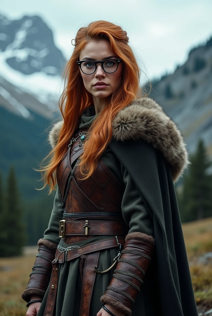 Woman in viking costume with glasses