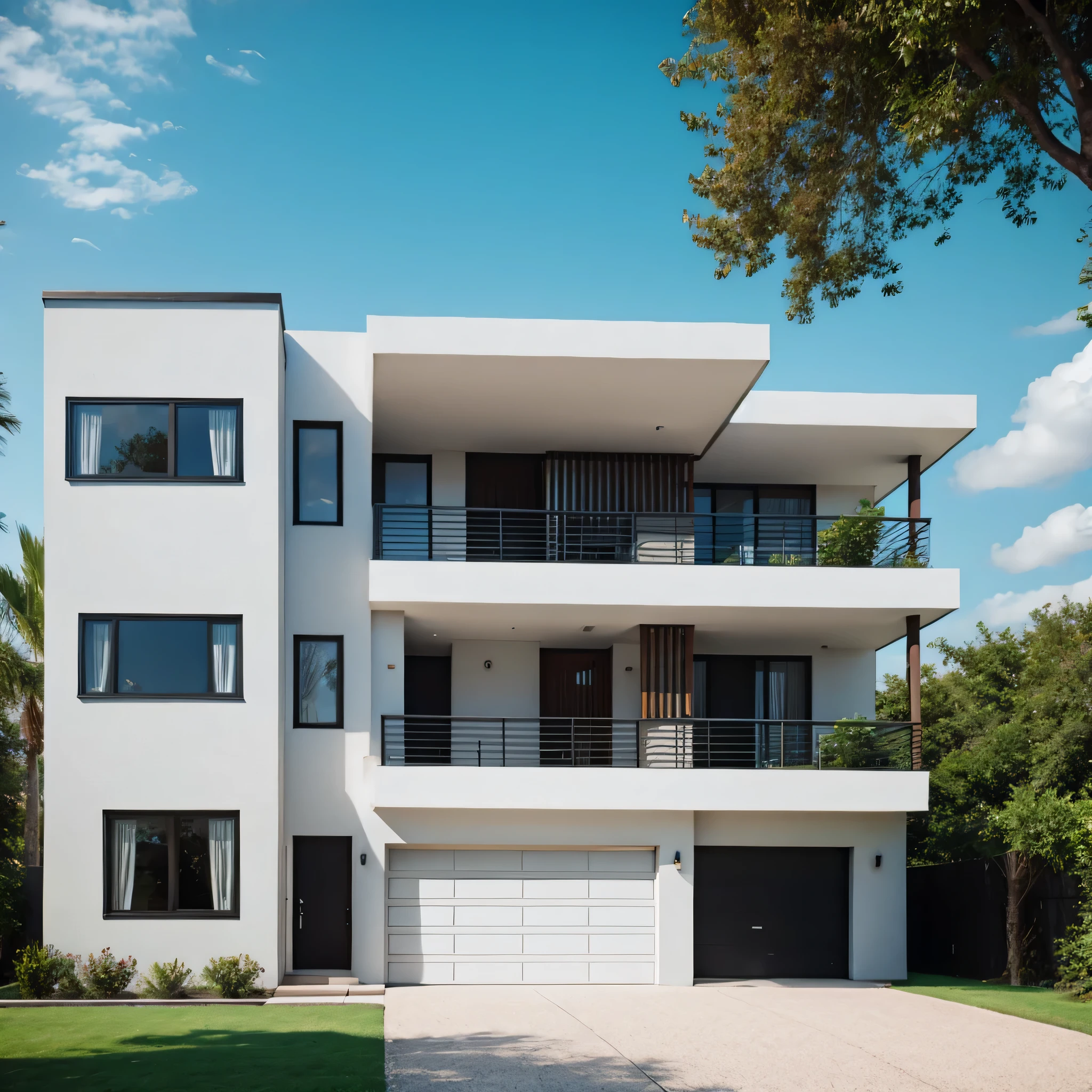 Big modern house, modern architecture house, big house, street in front of the house