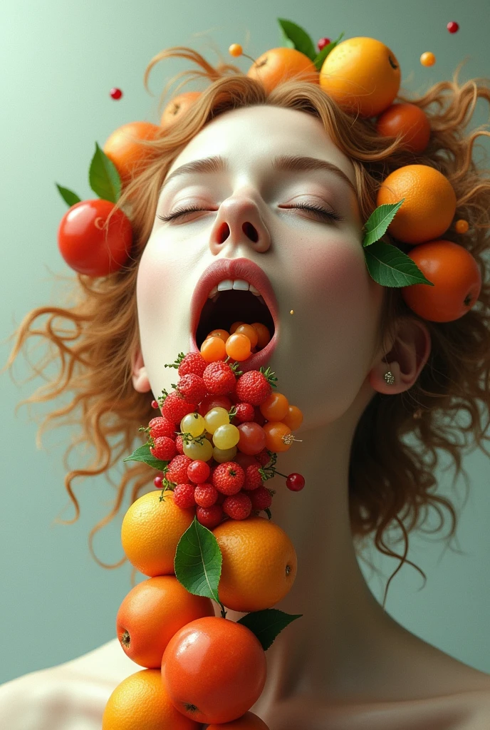 Create a woman by having some fruits come out of her mouth
