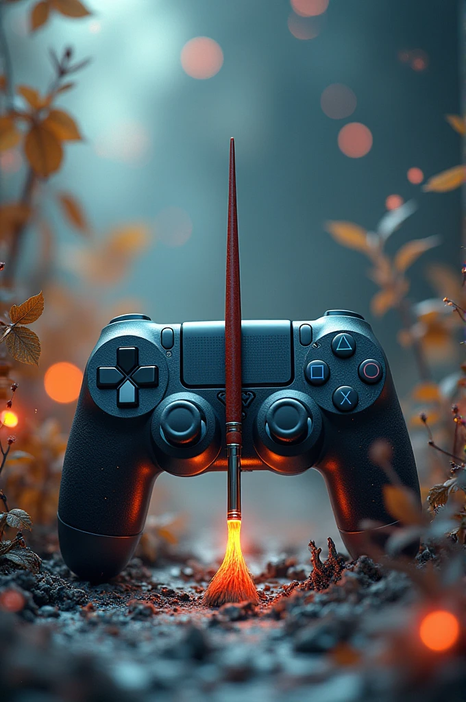 An image showing a paintbrush and a video game controller