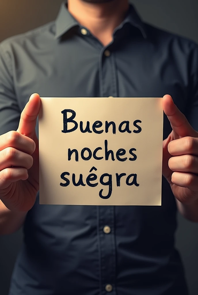 create an image that says "Good night mother-in-law"
This image should simulate being written on a sign held by someone with male hands. In Spanish