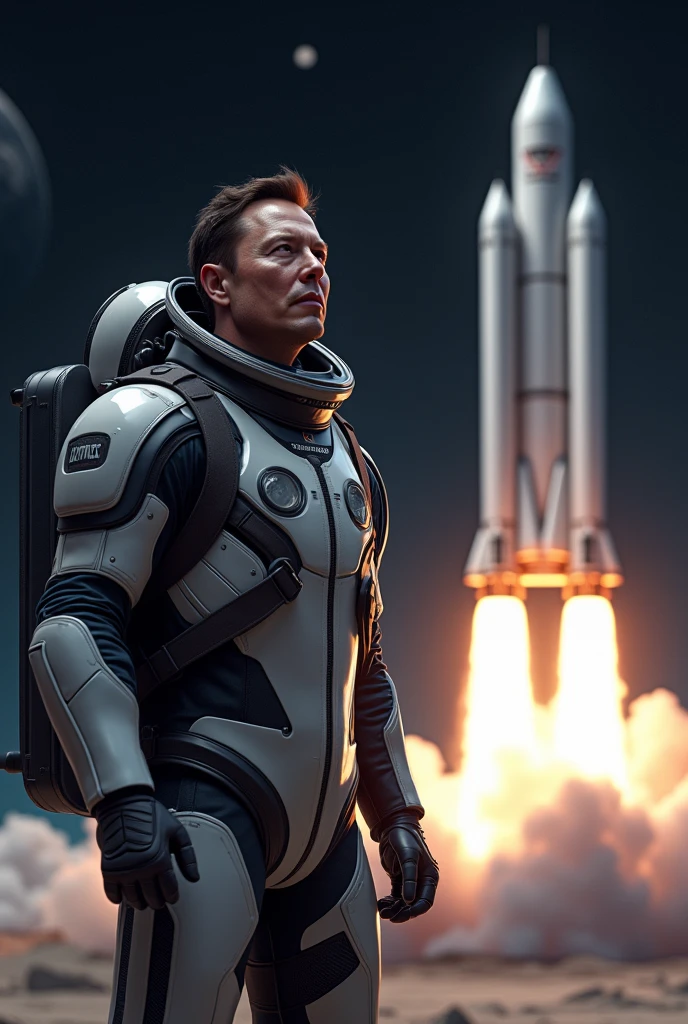 elon musk riding on a spacex rocket to the moon