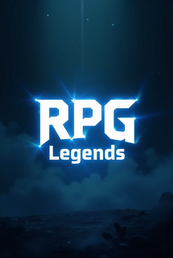 create an image with writing "Rpg Legends" with the rpg on top and the Legends on the bottom with a dark background and white writing with blue lights on the edges