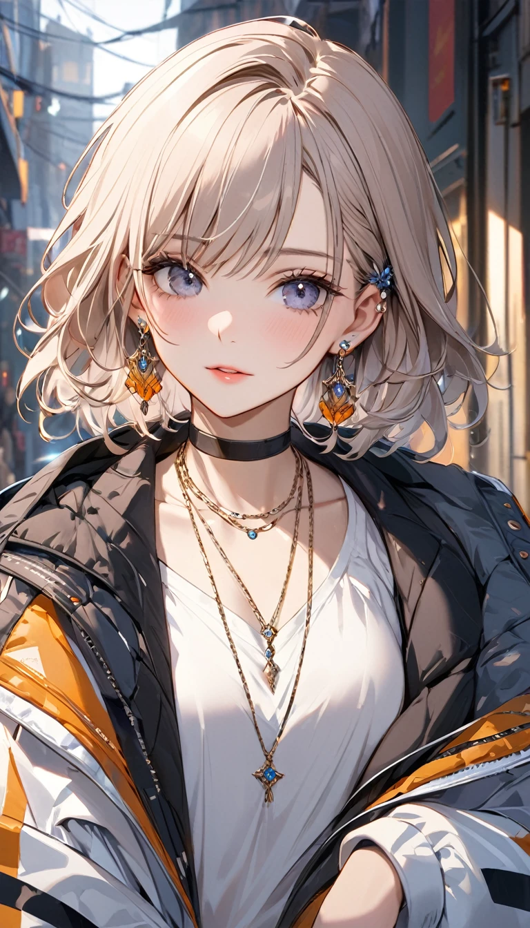 best quality, excellent_Beautifully, beautiful, 8K, jacket, earrings, Necklace, concept