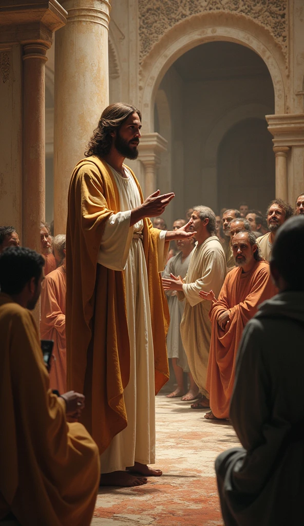 Biblical painting Jesus speaking to the people in the synagogue biblical representation