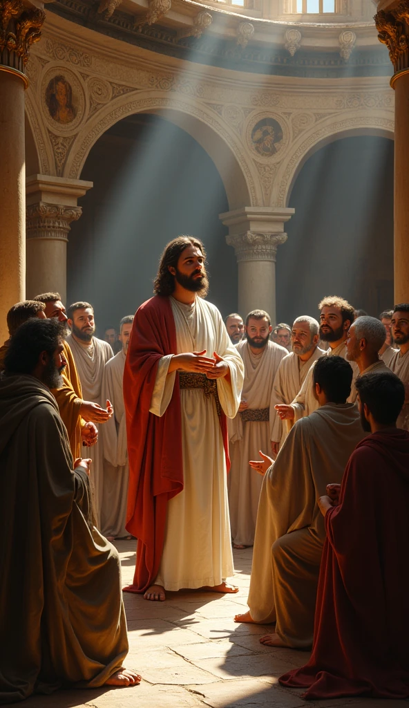 Biblical painting Jesus speaking to the people in the synagogue biblical representation