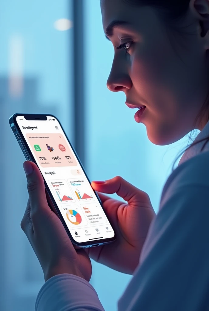 person getting information through the cell phone in an application called HealthyWrld learning