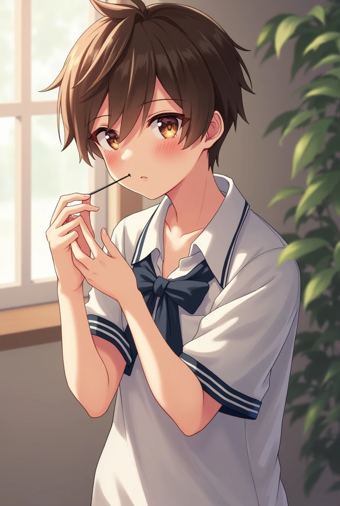 Boyish、Very Short Hair、Brown Hair、About high school students、sporty、Sucking penis、