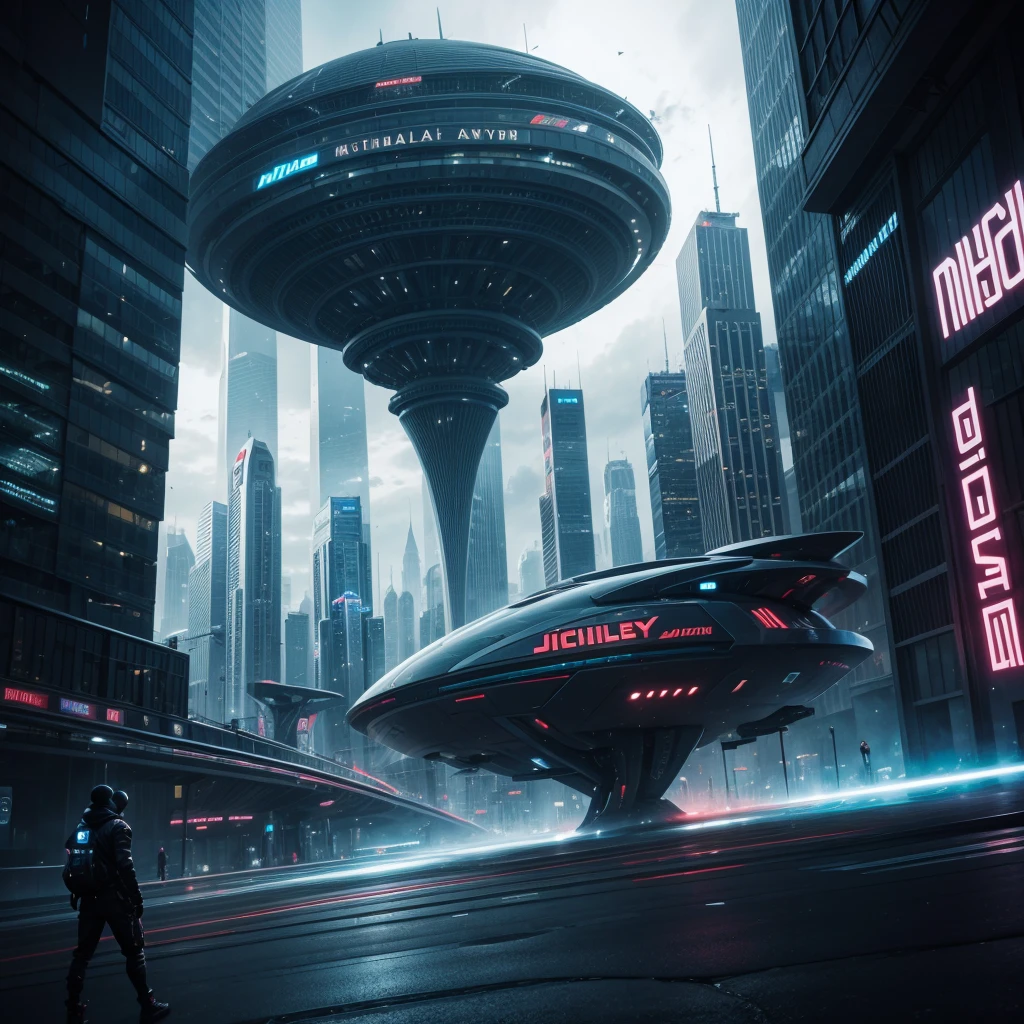 Theme With futuristic city elements Michael Jordan type logo