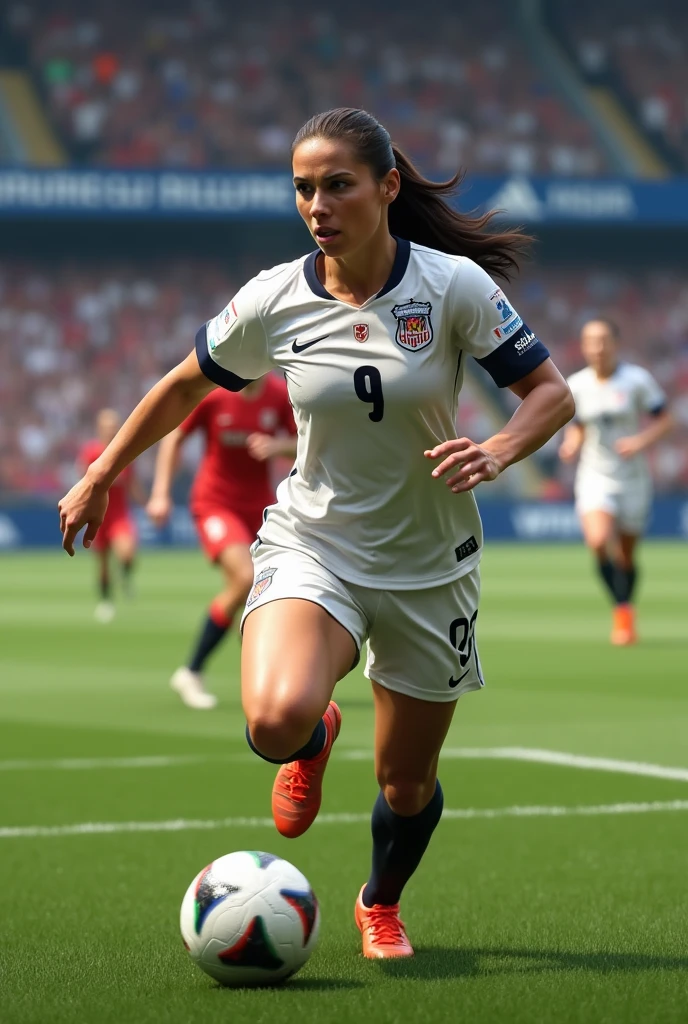 A female soccer player with the number 9 shirt that says C.Palermo