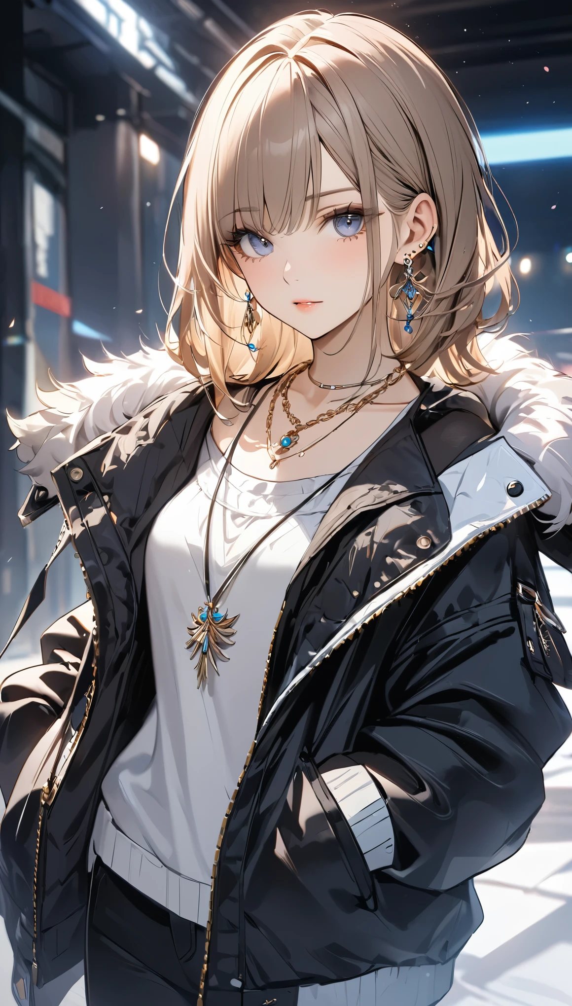 best quality, excellent_Beautifully, beautiful, 8K, jacket, earrings, Necklace, concept