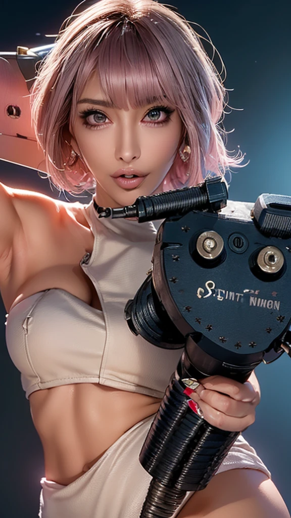 ((calidad superior)), ((obra maestra)), ((realista)), (Los detalles), (fotorrealista:1.5), puppet, marioneta de nadera humanoides tendidos en un piso de concreto, Science-Fiction, HDR, Trazado de rayos, NVIDIA RTX, Los ultra-Highres, Irreal 5, Sub-Surface Scatterring, PBR texturizado, Post-procesamiento, Anisotropic filtering, Profundidad de campos, maximum sharpness and sharpness, Regla de los tercios、8K RAW、(Luminescent Particles:1.4)、(super-detailed CG、Unidad 8k Fondos de pantalla、lighting like a movie、destello de lente、foco nítido、Girl with pink lingerie in robotic parts, Cannons, Armas, pistola, Arte cyberpunk、arquitectura cyberpunk