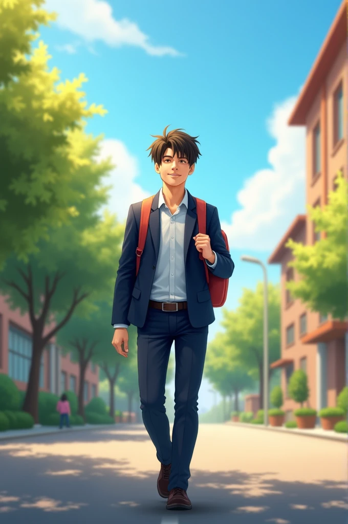 high school student male Going to school uniform sunny