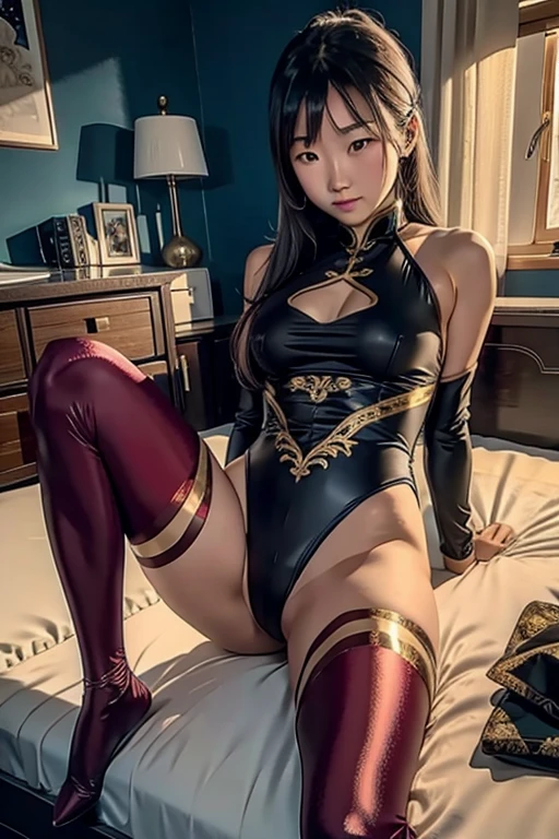 Mongolian Girl, Leotard, Bed