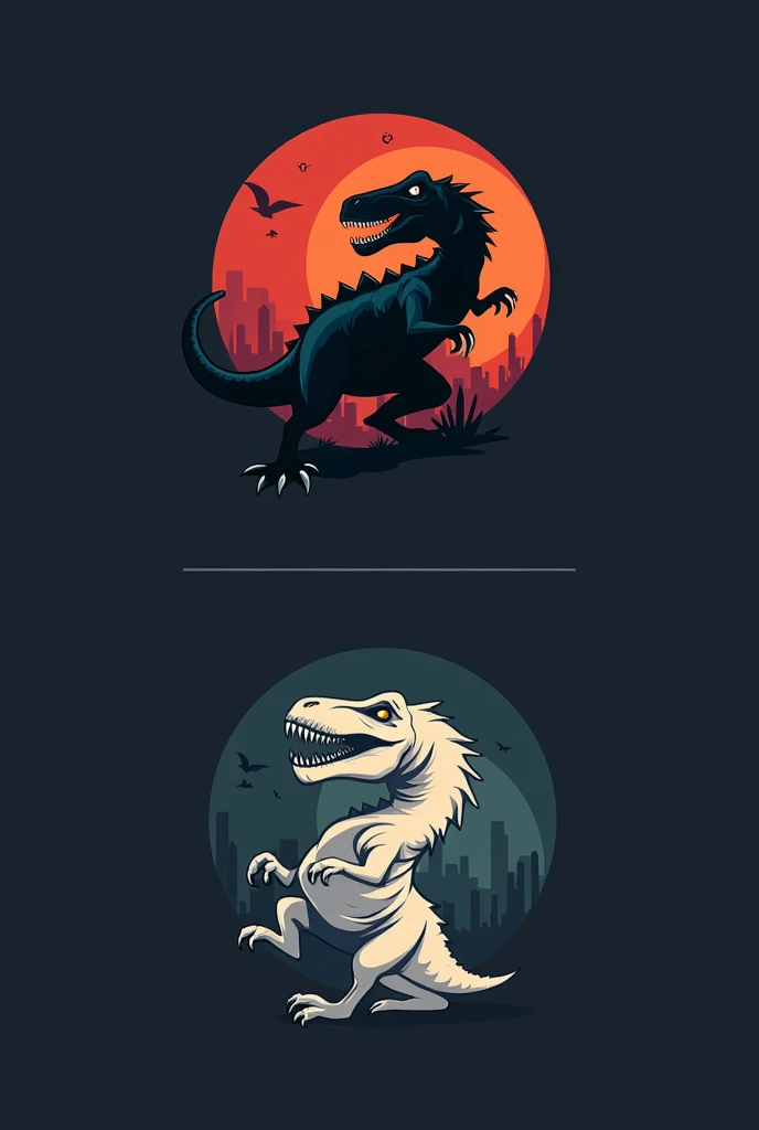 Positive and negative logo of a dinosaur using figures that demonstrate strategy and strength