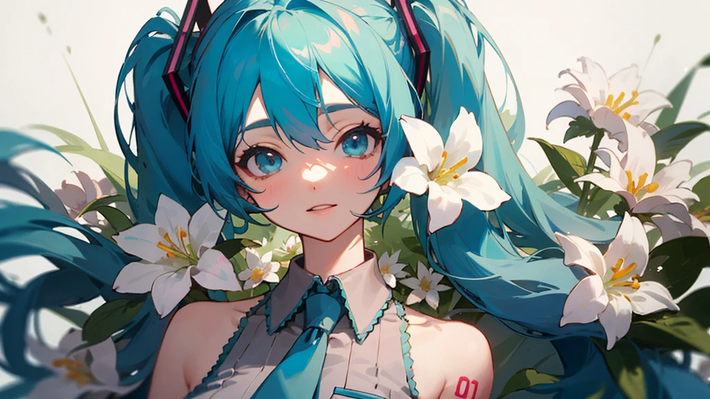 masterpiece, Highest quality,One person, hatsune miku, (((flower)))