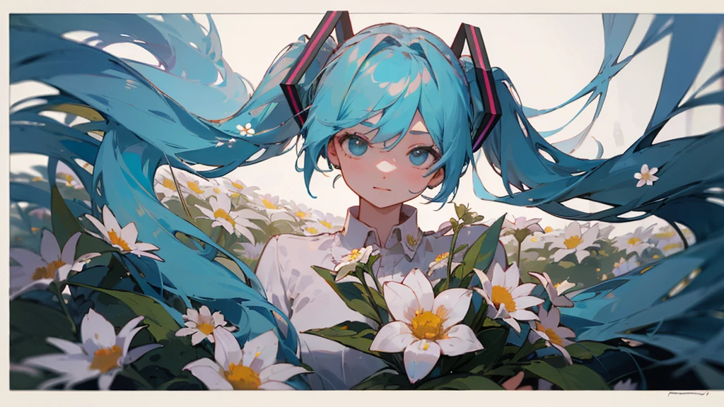 masterpiece, Highest quality,One person, hatsune miku, (((flower)))