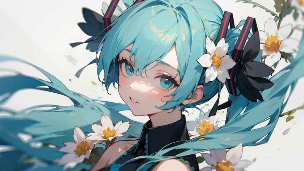 masterpiece, Highest quality,One person, hatsune miku, (((flower)))