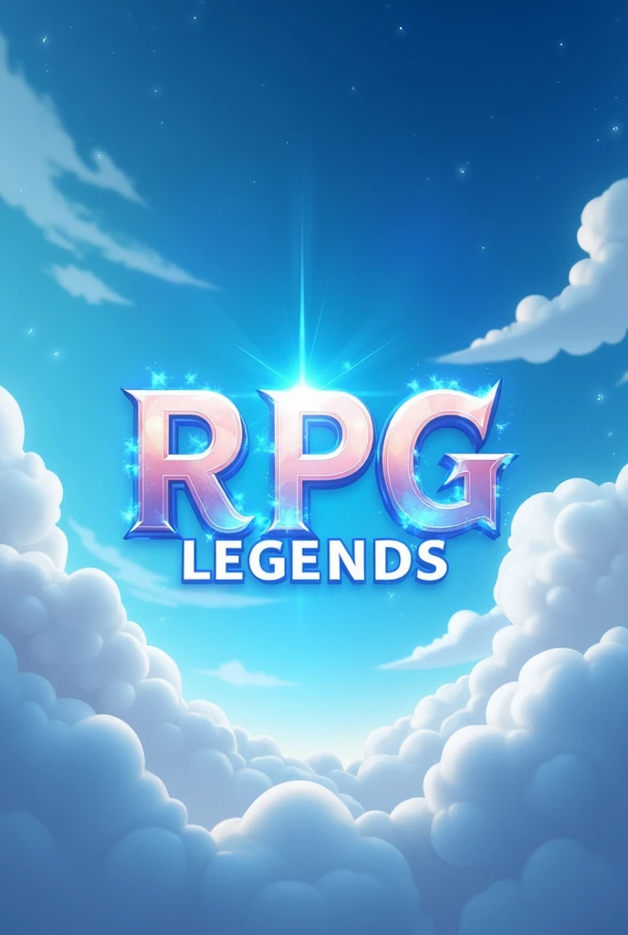 create an image with writing "Rpg Legends" with the rpg on top and the Legends on the bottom with the sky background and white writing with blue lights on the edges and a sc
