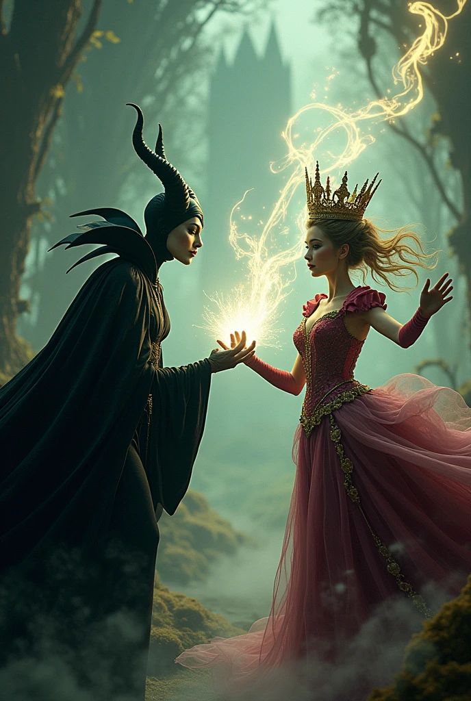 Create Maleficent fighting with the queen of hearts