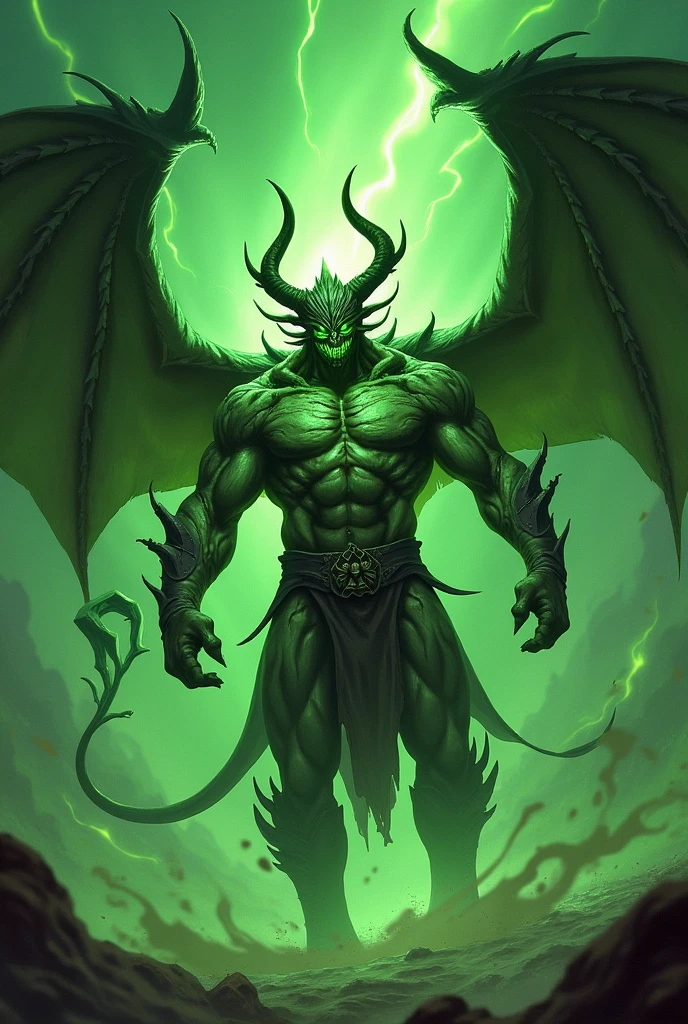 male illidan stormrage demon form with green inferno background