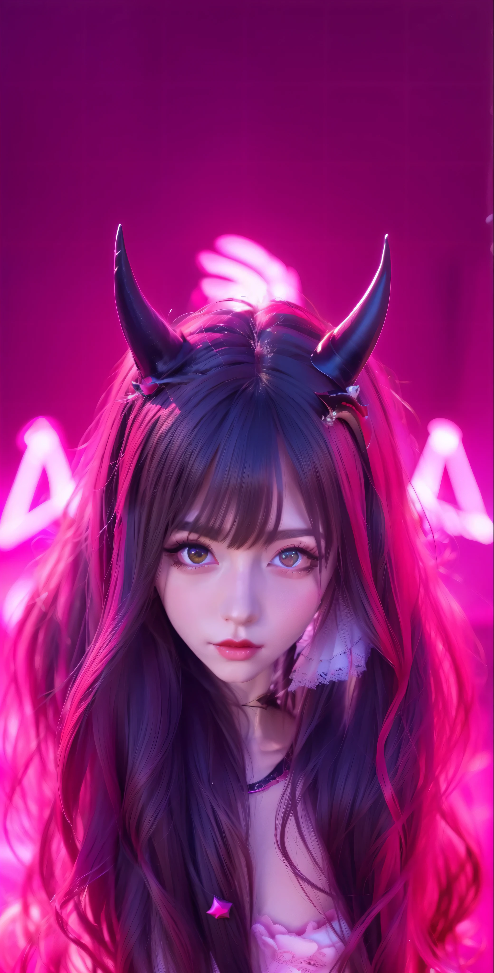 Close-up of a long-haired man wearing devil horns., Devil Girl, Devil Girlอะนิเมะ, portrait of Devil Girl, cat ear girl, Beautiful Succubus, anime cat ear girl, Gwaites style artwork, anime style 4k, Mika Kurai Demon, He's cute., Him and his red eyes, There is a horn, anime atmosphere,