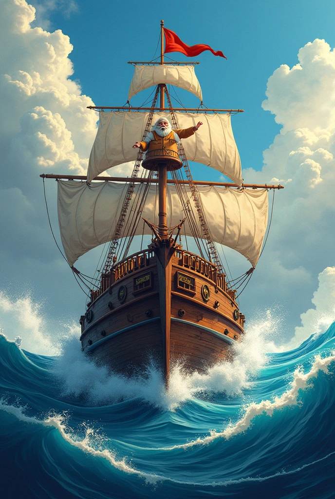 Create a pop-up style image with the description:
**7.**
That my ship is my treasure,
that is my god freedom,
my law, the force and the wind,
my only homeland, the sea