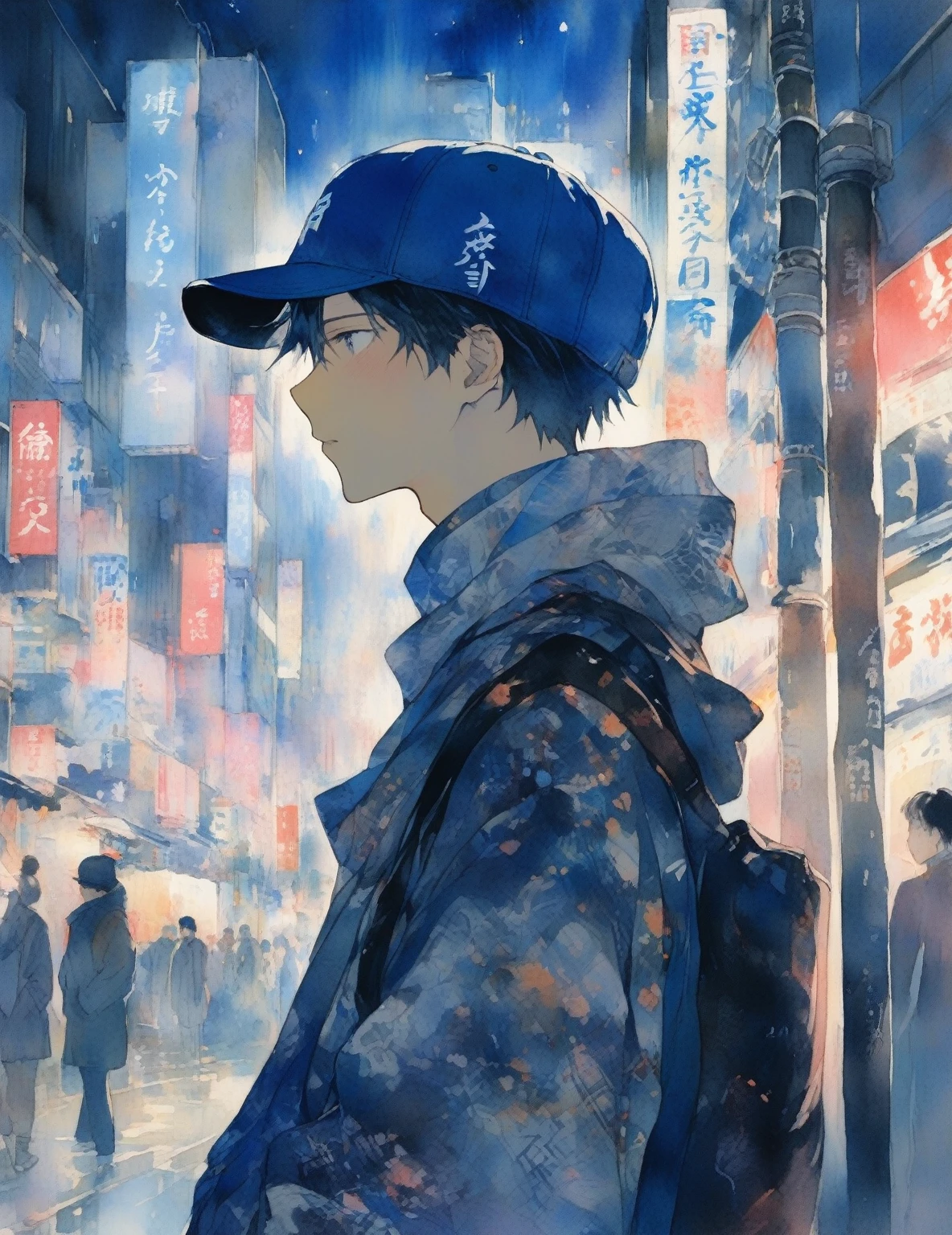 (((Wear a hat))),(((Highest quality,masterpiece))),Blue (Aoi) - Lonely Artist Background: 20代後半のBlueは、Unable to find my place in the hustle and bustle of the city、An illustrator who feels lonely。He continues to search for inspiration in the outskirts of the city.、I was no longer finding joy in drawing.。During the day, I sketch in cafes and parks.、At night, I am guided by the neon lights、Wander through Tokyo's backstreets and quiet corners。
Purpose: Finding new meaning in your art。Through the light and shadow of the city、Express yourself、He wants to complete a new piece to help him deal with the pain of his past.。
character: Introverted and sensitive、The type who expresses themselves through pictures rather than words。Past failures have become traumatic、Tendency to avoid deep relationships with others。